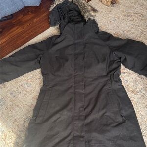 The North Face Women's Dark Gray Long Jacket with Faux Fur Hood